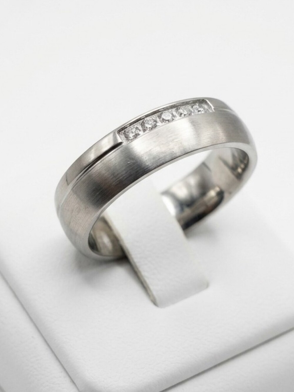Stainless Steel Band Ring with Channel-Set Clear Stones Size 7 & 8